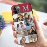 Capa Para iPhone 11 Pro Max Colagem de Fotos Monogramas 7 em Vermelho<br><div class="desc">Capas de iphone de colagem de fotos monograma que você pode personalizar com 7 de suas fotos favoritas e suas iniciais. O modelo está pronto para que você adicione suas fotos, trabalhando de cima para baixo no lado esquerdo e de cima para baixo no lado direito. A design tem um...</div>