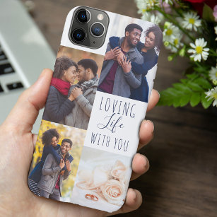 Capa Para iPhone 11 Pro Max Colagem Romântica de Fotos Amando a Vida com Você 