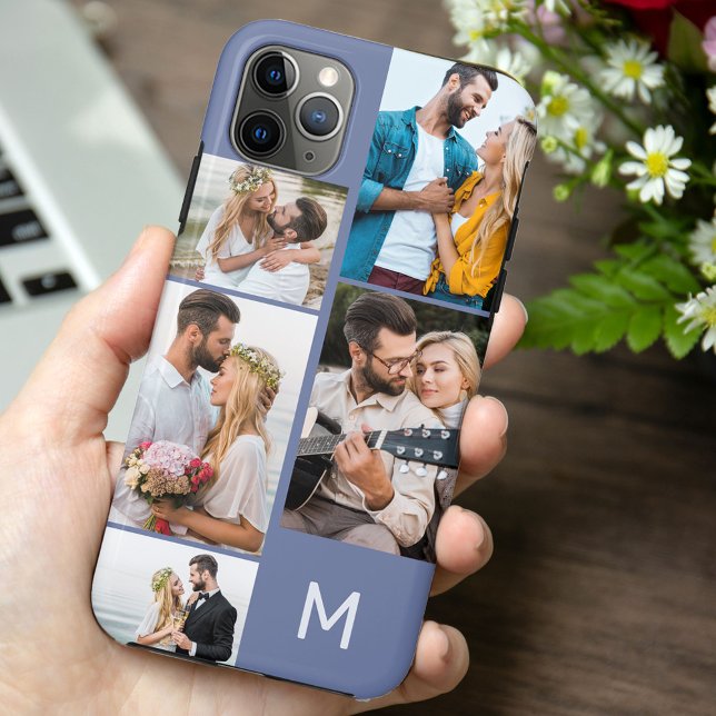 Capa Para iPhone 11 Pro Max Colar de 5 Fotos Azul Monogramado (Criador carregado)