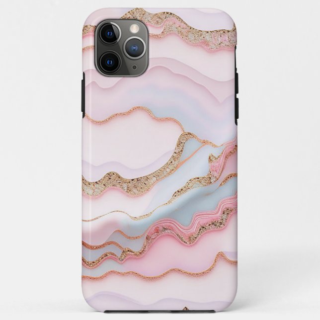 Capa Para iPhone 11 Pro Max Coleção Dourada Azul Moderno de Agato Marble (Verso)