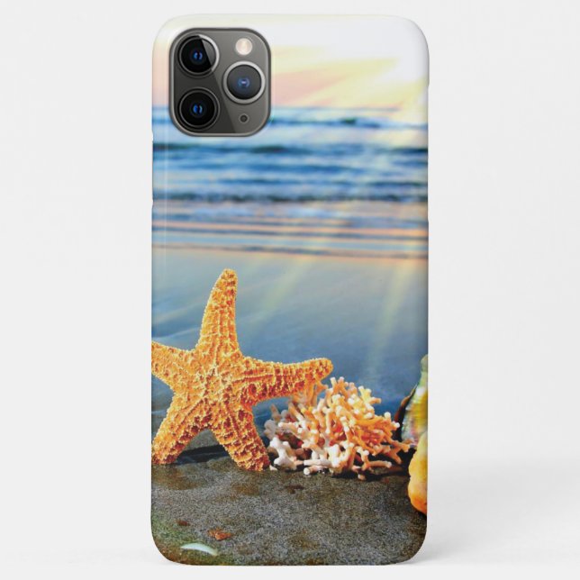 Capa Para iPhone 11 Pro Max Conchas marítimas e estrelas-do-mar na praia (Verso)