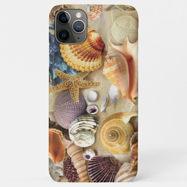 Capa Para iPhone 11 Pro Max Conchas marítimas na praia (Verso)