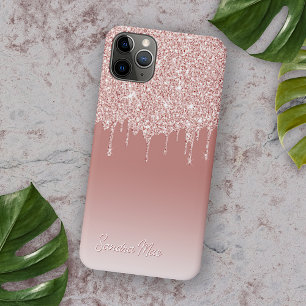 Capa Para iPhone 11 Pro Max Cor-de-rosa-rosa-rosa-pincelado Dourado Padrão de