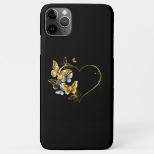 Capa Para iPhone 11 Pro Max Coração com Borboletas Ouros