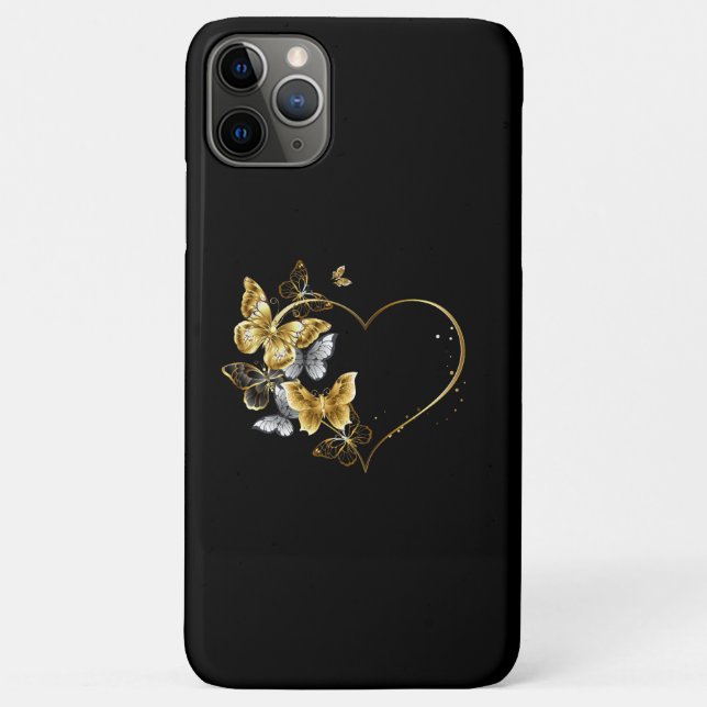 Capa Para iPhone 11 Pro Max Coração com Borboletas Ouros (Verso)