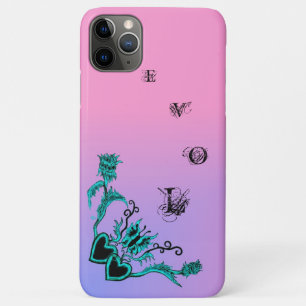 Capa Para iPhone 11 Pro Max Coração com Flor e Borboleta no Arco-íris Rosa
