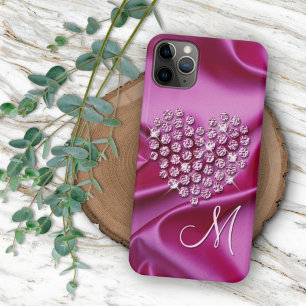 Capa Para iPhone 11 Pro Max Coração de Diamantes Reluzentes Rosa Personalizado