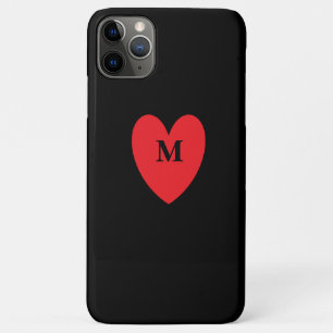 Capa Para iPhone 11 Pro Max Coração Vermelho Monograma Nome Inicial Preto Le
