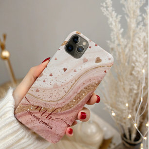 Capa Para iPhone 11 Pro Max corações com brilho de ouro cor-de-rosa macio