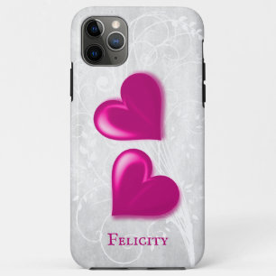 Capa Para iPhone 11 Pro Max Corações Magenta Personalizados