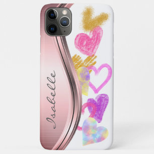 Capa Para iPhone 11 Pro Max Corações Personalizados Doodle Fofos