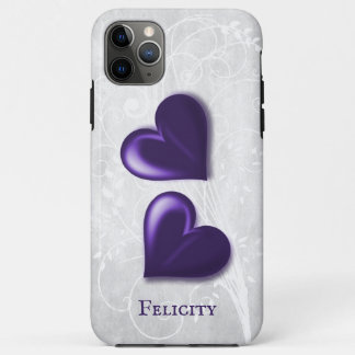 Capa Para iPhone 11 Pro Max Corações Roxos Personalizados