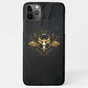 Capa Para iPhone 11 Pro Max Crânio de Pássaro Dourado em fundo Preto