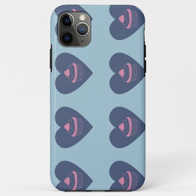 Capa Para iPhone 11 Pro Max cupcake coração azul turquesa (Verso)