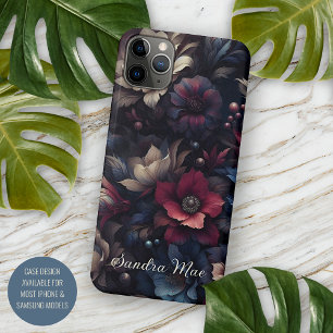 Capa Para iPhone 11 Pro Max Dália Floral Vitoriana Gótica Escura Personalizada