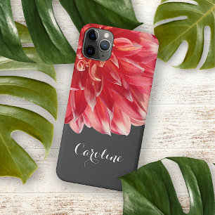 Capa Para iPhone 11 Pro Max Dália Vermelha Coral Personalizada Elegante e Cust