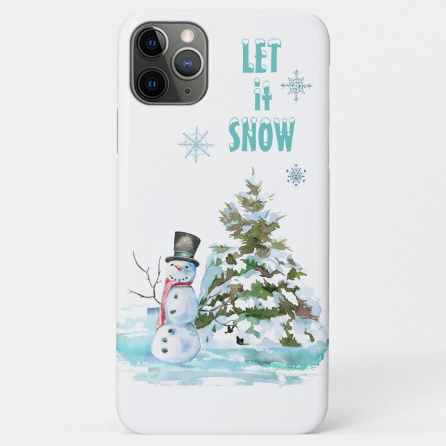 Capa Para iPhone 11 Pro Max Deixe-o nevar Pastel Blue Christmas Tree Snowman (Verso)