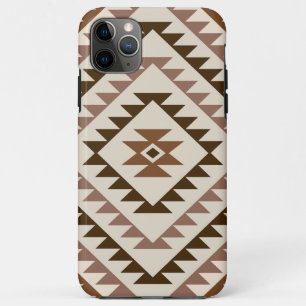 Capa Para iPhone 11 Pro Max Desenho de Motivo de Diamante Asteca Marrons+Cream