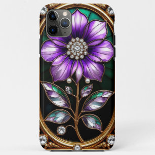 Capa Para iPhone 11 Pro Max Desenho Floral em Moldura Dourada