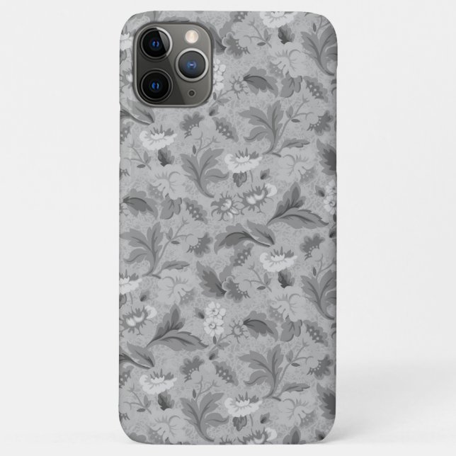 Capa Para iPhone 11 Pro Max Design de fundo floral de cinza branca (Verso)