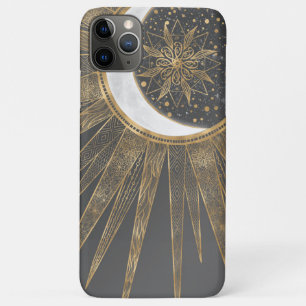 Capa Para iPhone 11 Pro Max Dodles Dourados Elegantes Sun Moon Mandala Design