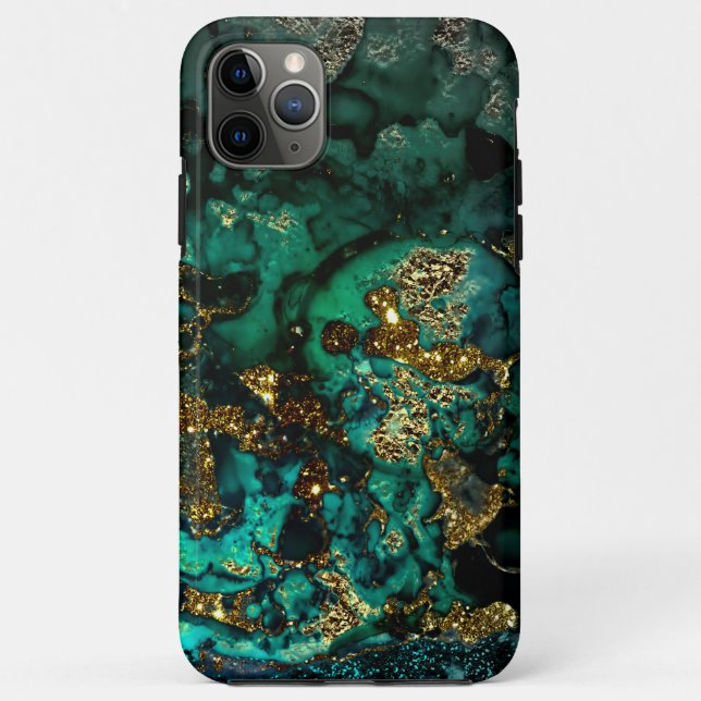 Capa Para iPhone 11 Pro Max Dourado brilho metálico no mármore negro da Esmera (Verso)