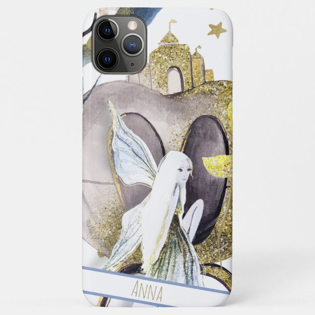 Capa Para iPhone 11 Pro Max *~* Dourado Glitter Fairy Moon Stars Heart Castle (Verso)