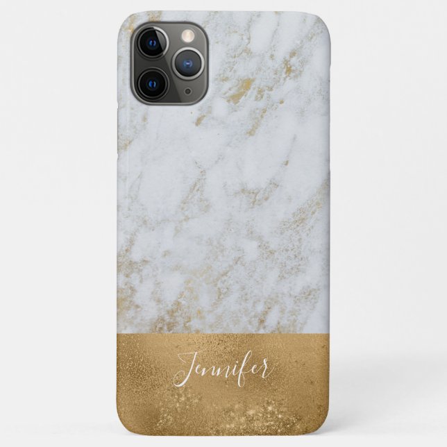 Capa Para iPhone 11 Pro Max Dourado mármore de luxo branco de luxo (Verso)