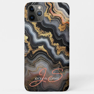 Capa Para iPhone 11 Pro Max Dourado padrão de arte em mármore branco-rosa-pret