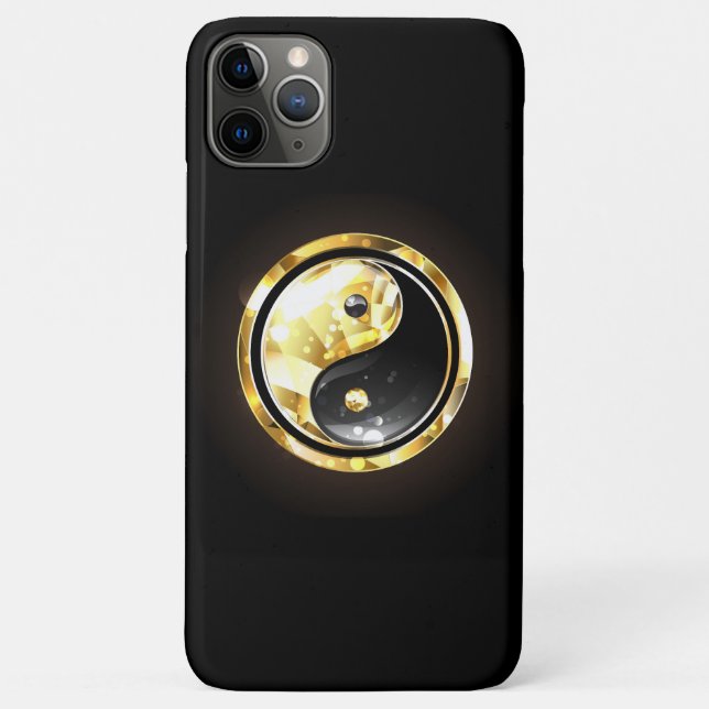 Capa Para iPhone 11 Pro Max Dourado Yin Yang a preto (Verso)