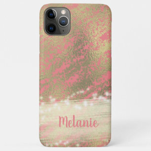Capa Para iPhone 11 Pro Max Doze Anos Doce Rosa Sofisticado com Brilho de Folh