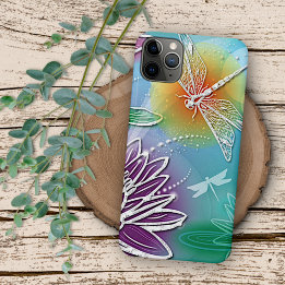 Capa Para iPhone 11 Pro Max Dragão Libélula Bonita Arte Floral Moderna de Prim
