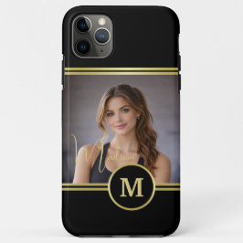 Capa Para iPhone 11 Pro Max Elegant Gold Signature Monogram with Photo