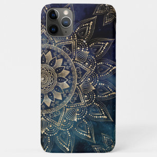 Capa Para iPhone 11 Pro Max Elegante Dourado Mandala Blue Galaxy Design