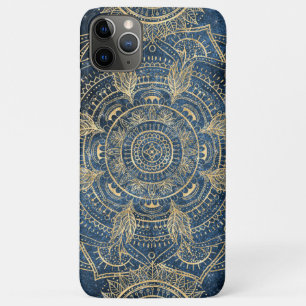 Capa Para iPhone 11 Pro Max Elegante Dourado Mandala Blue Whimsy Design