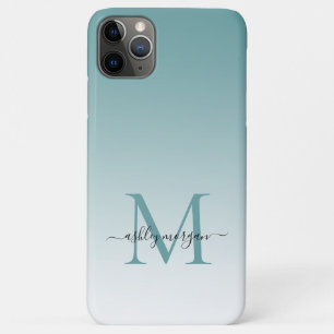 Capa Para iPhone 11 Pro Max Elegante Monograma Nome do Script Dusty Turquoise