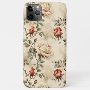 Capa Para iPhone 11 Pro Max Elegante Vintage Rosa Fllower Beige Floral Design