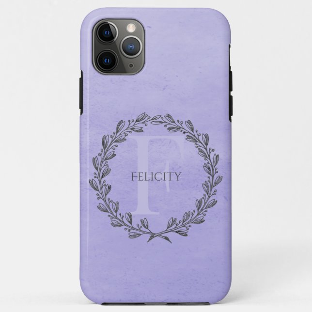 Capa Para iPhone 11 Pro Max Elegante Wreath Monograma | Roxo (Verso)