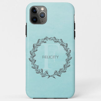 Capa Para iPhone 11 Pro Max Elegante Wreath Monograma | Teal