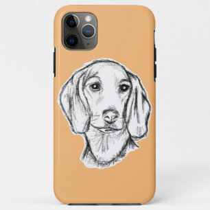 Capa Para iPhone 11 Pro Max esboço desenhado pela mão preto, cachorrinho branc