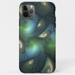 Capa Para iPhone 11 Pro Max Espirais Teal Beige Verde Abstrato Fractal