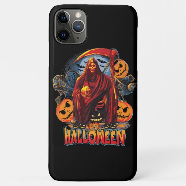 Capa Para iPhone 11 Pro Max Esqueleto de Mau de Halloween, Abóbora (Verso)