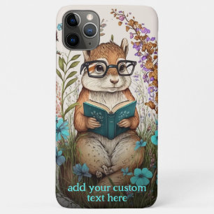 Capa Para iPhone 11 Pro Max Esquilo Lê Livro Cottagecore Flor Silvestre Person