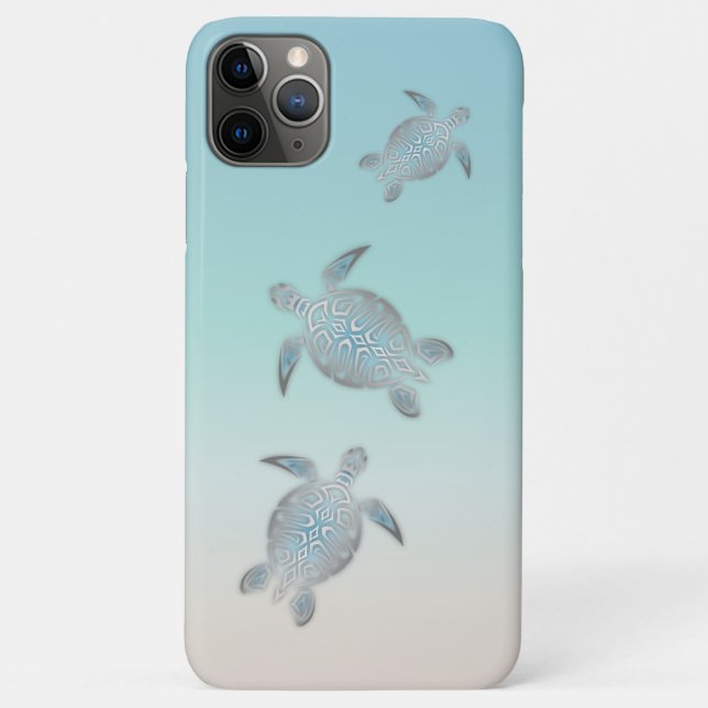 Capa Para iPhone 11 Pro Max Estilo de Praia das Tartarugas Prateadas | Litoral (Verso)