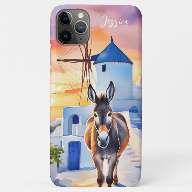 Capa Para iPhone 11 Pro Max Estilo grego Windmill e nome personalizado Donkey (Verso)