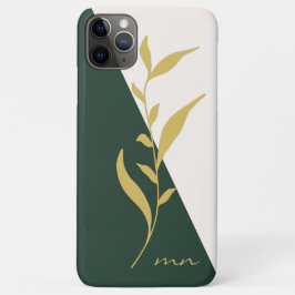 Capa Para iPhone 11 Pro Max Estojo Verde Botânico Geométrico Abstrato Dourado 