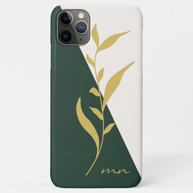 Capa Para iPhone 11 Pro Max Estojo Verde Botânico Geométrico Abstrato Dourado  (Verso)