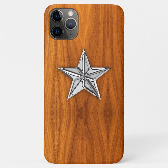 Capa Para iPhone 11 Pro Max Estrela Náutica no Estilo Teak Veneza (Verso)