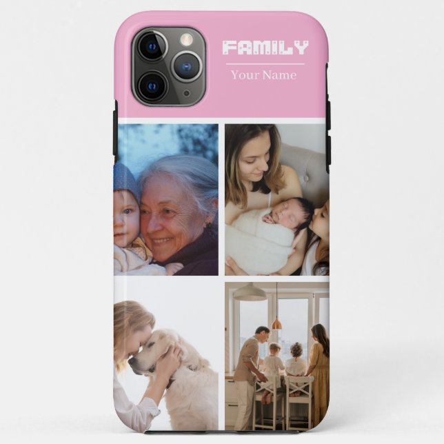Capa Para iPhone 11 Pro Max Family Photo Collage pink 4 Picture (Verso)