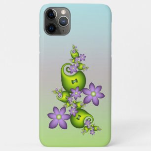 Capa Para iPhone 11 Pro Max Fantasia Floral Flores Lilás Formas Verdes Fractal